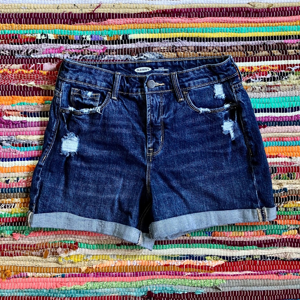 Old Navy ~ Distressed Cuffed High Rise jean shorts Secret Slim Pockets